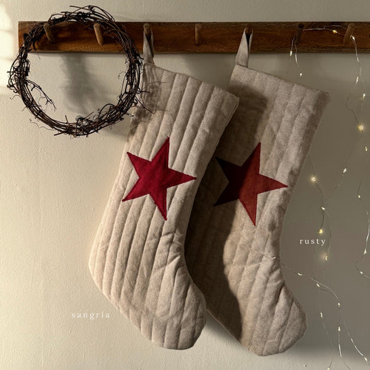 Quilted Christmas Stocking with Applique Linen Star or Initial