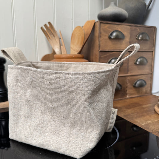 Large Linen Canvas Storage Basket with Hemp Handles
