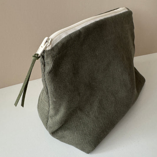Large Green Corduroy Makeup Bag, Travel Toiletry Organiser