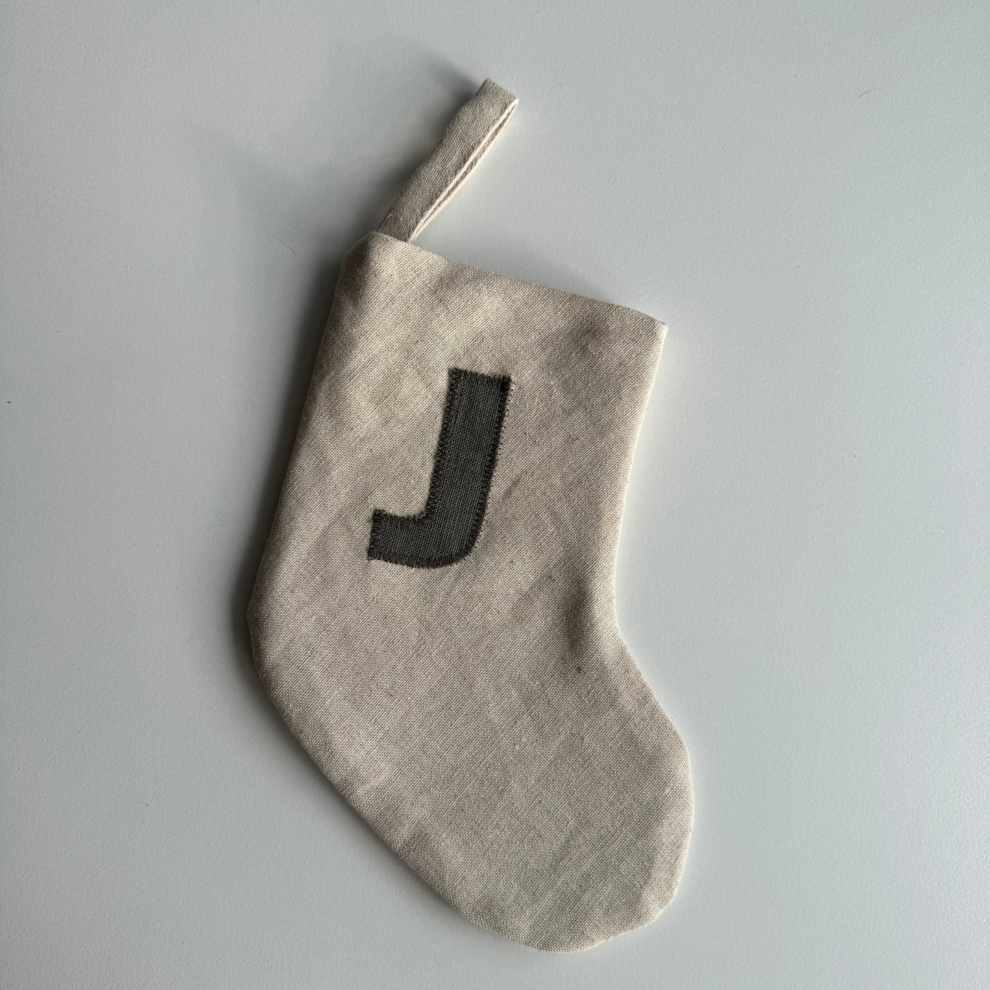 Mini Linen Christmas Stocking with Initial (READY TO POST)