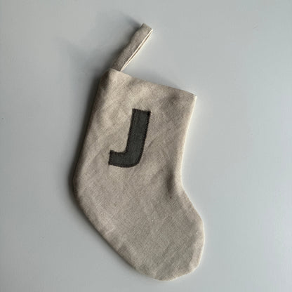 Mini Linen Christmas Stocking with Initial (READY TO POST)