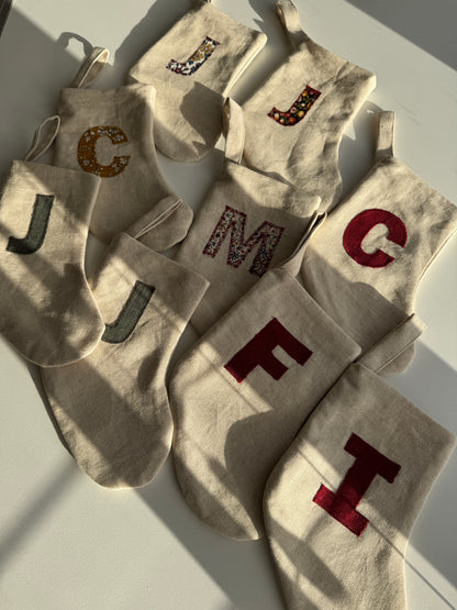 Mini Linen Christmas Stocking with Initial (READY TO POST)