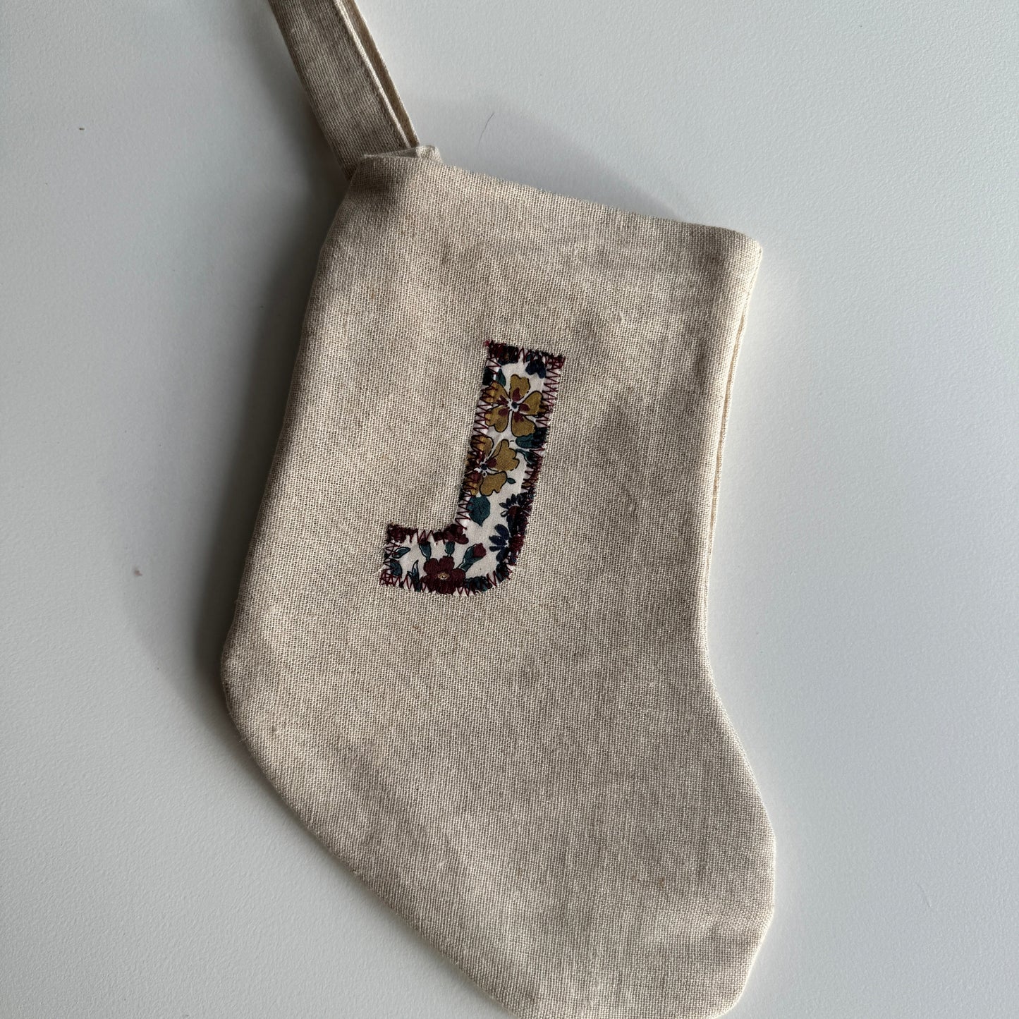 Mini Linen Christmas Stocking with Initial (READY TO POST)