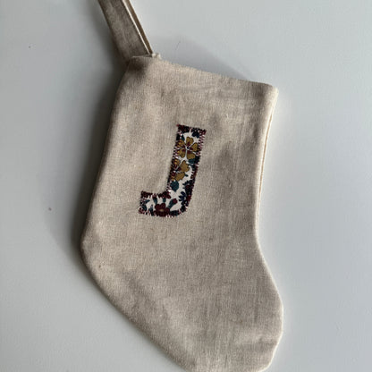 Mini Linen Christmas Stocking with Initial (READY TO POST)