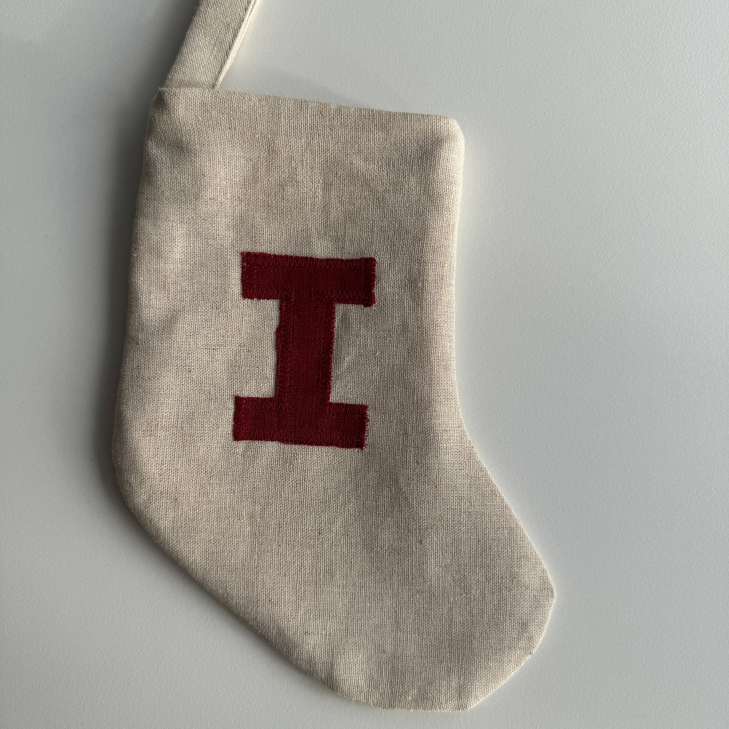 Mini Linen Christmas Stocking with Initial (READY TO POST)