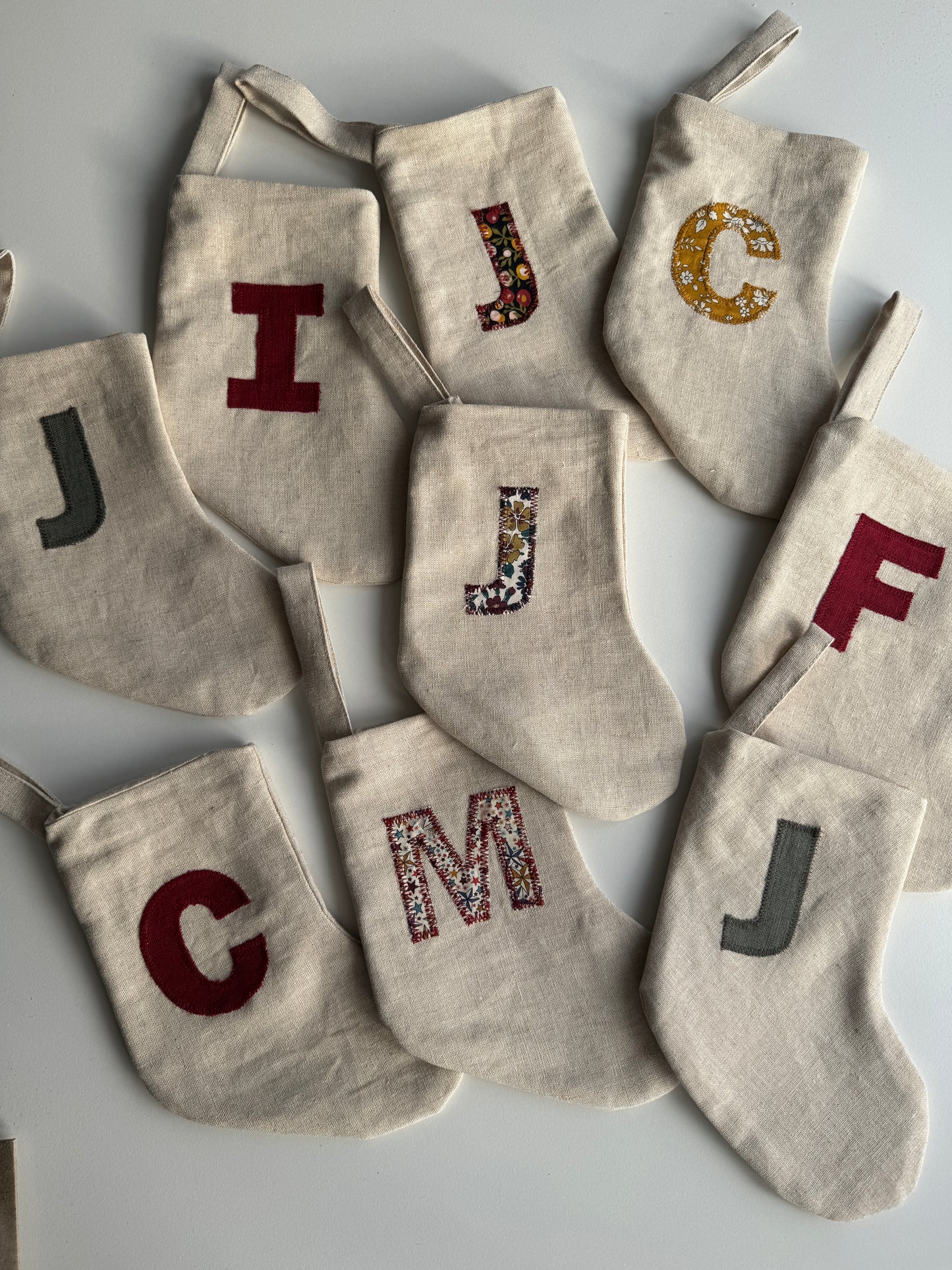 Mini Linen Christmas Stocking with Initial (READY TO POST)
