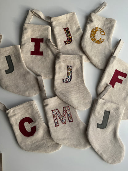 Mini Linen Christmas Stocking with Initial (READY TO POST)