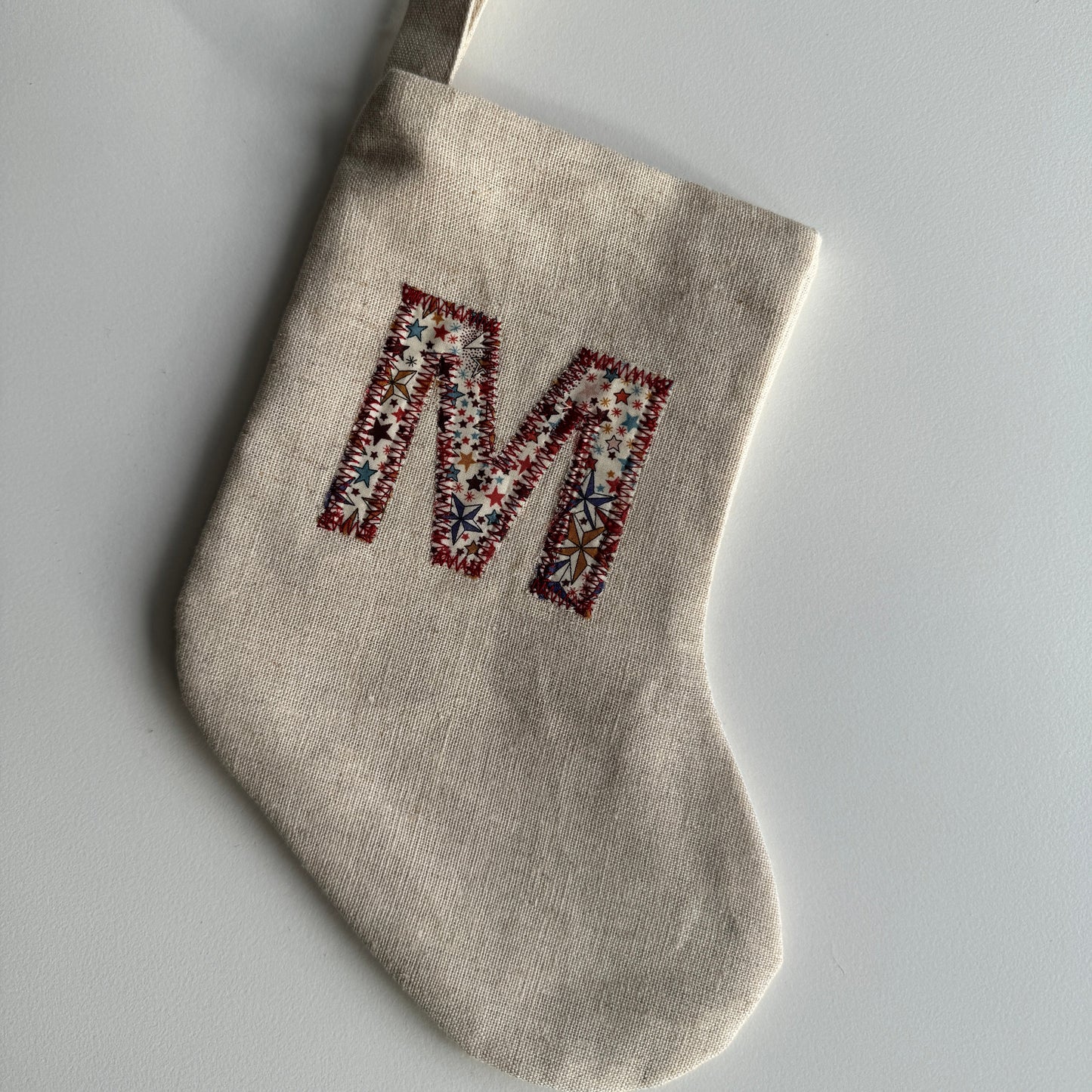 Mini Linen Christmas Stocking with Initial (READY TO POST)