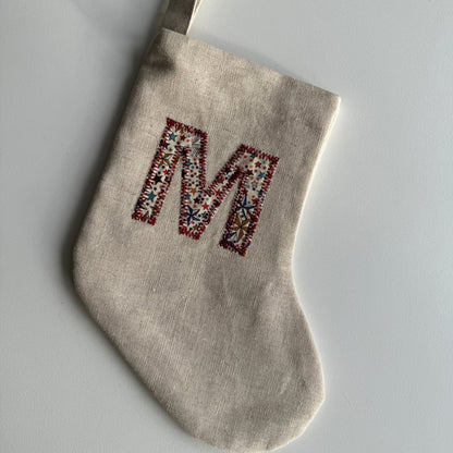 Mini Linen Christmas Stocking with Initial (READY TO POST)