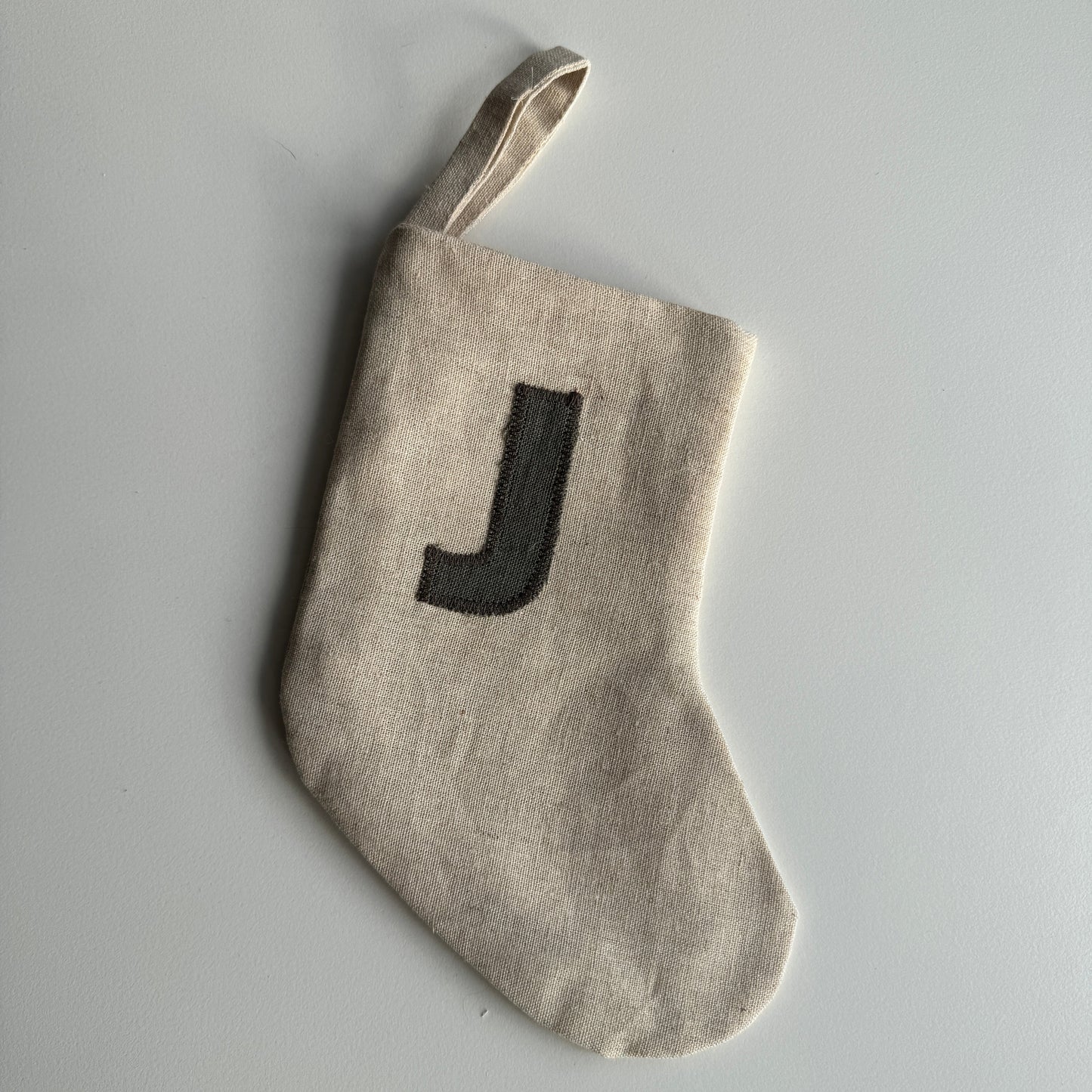 Mini Linen Christmas Stocking with Initial (READY TO POST)