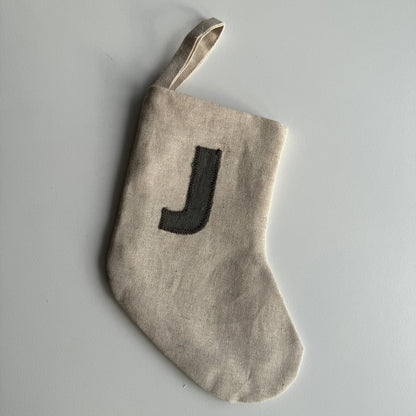 Mini Linen Christmas Stocking with Initial (READY TO POST)