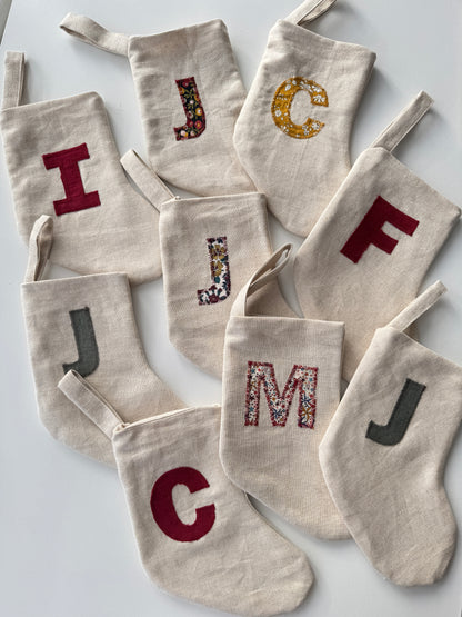 Mini Linen Christmas Stocking with Initial (READY TO POST)