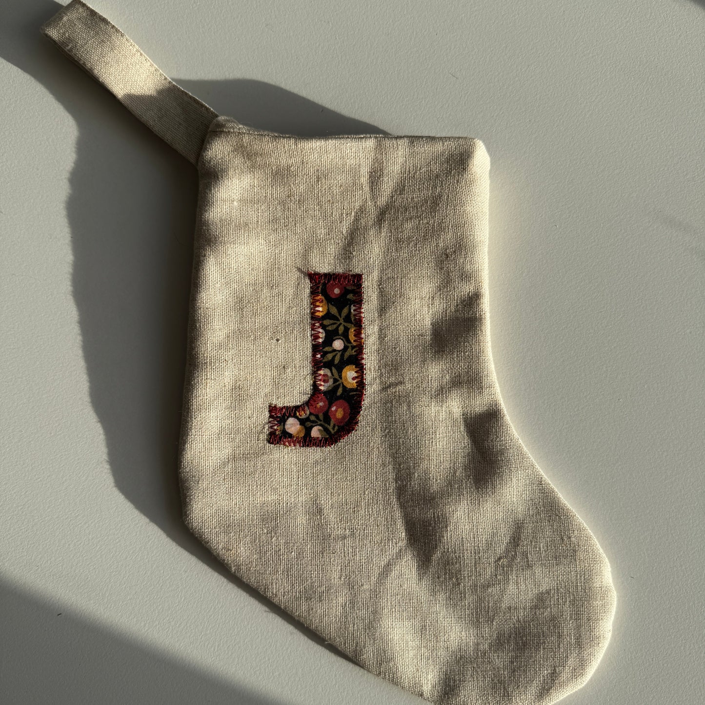Mini Linen Christmas Stocking with Initial (READY TO POST)