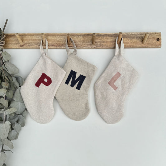 Mini Linen Christmas Stocking with Linen initial