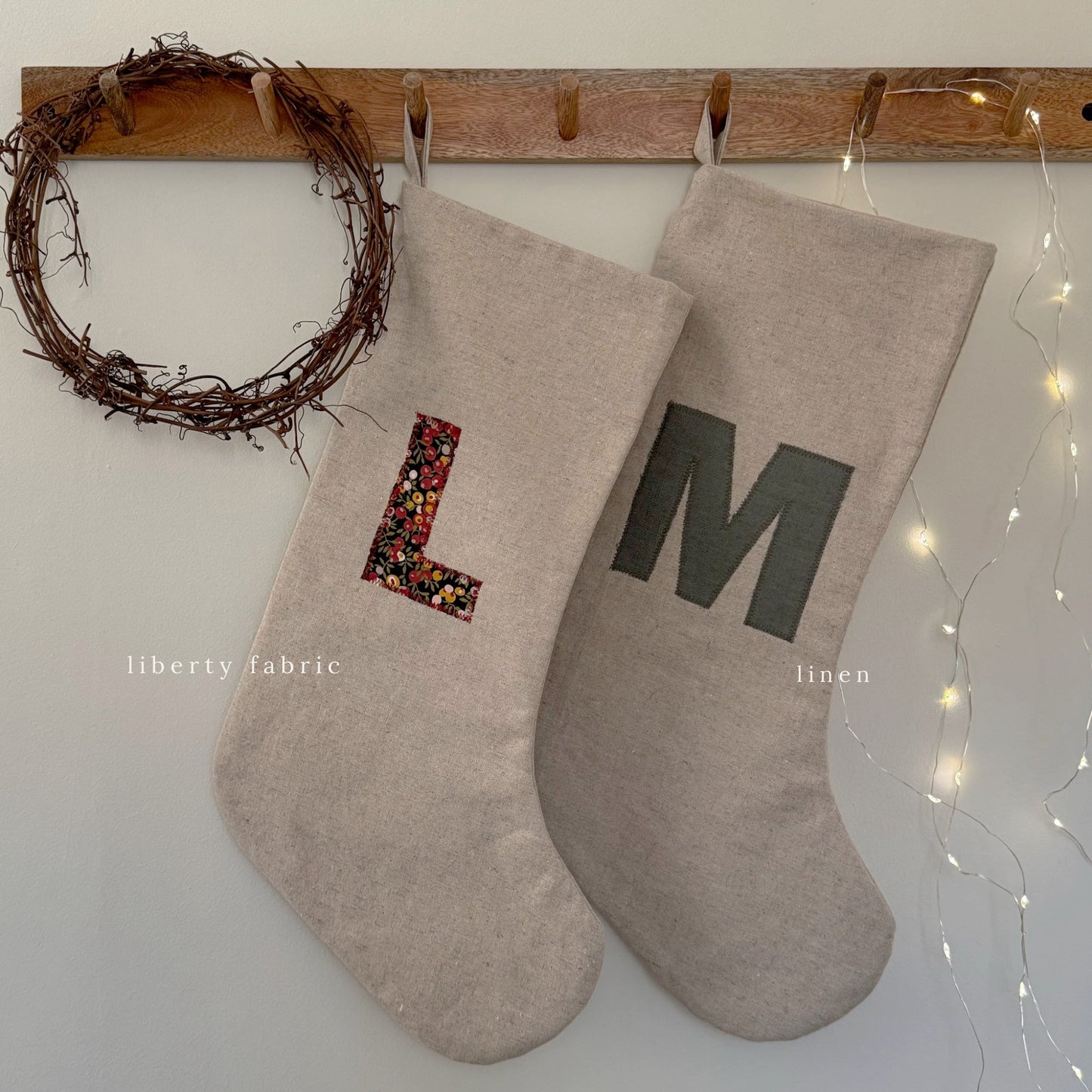 Quilted Christmas Stocking with Applique Linen Star or Initial