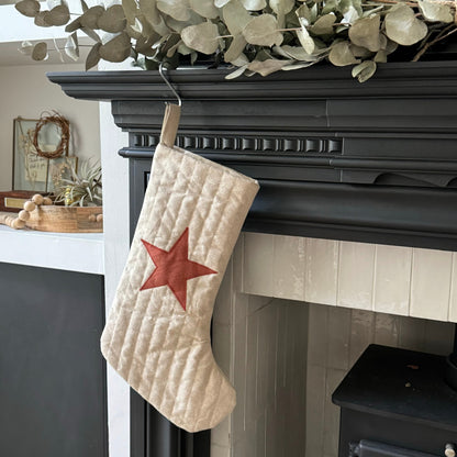 Quilted Christmas Stocking with Applique Linen Star or Initial
