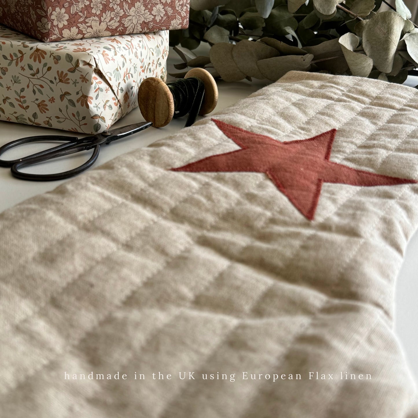 Quilted Christmas Stocking with Applique Linen Star or Initial