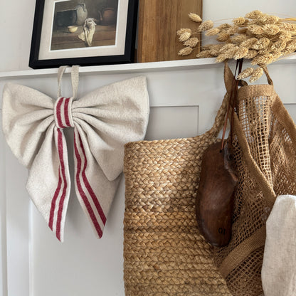 Grain Sack Cloth Bow Red Stripe