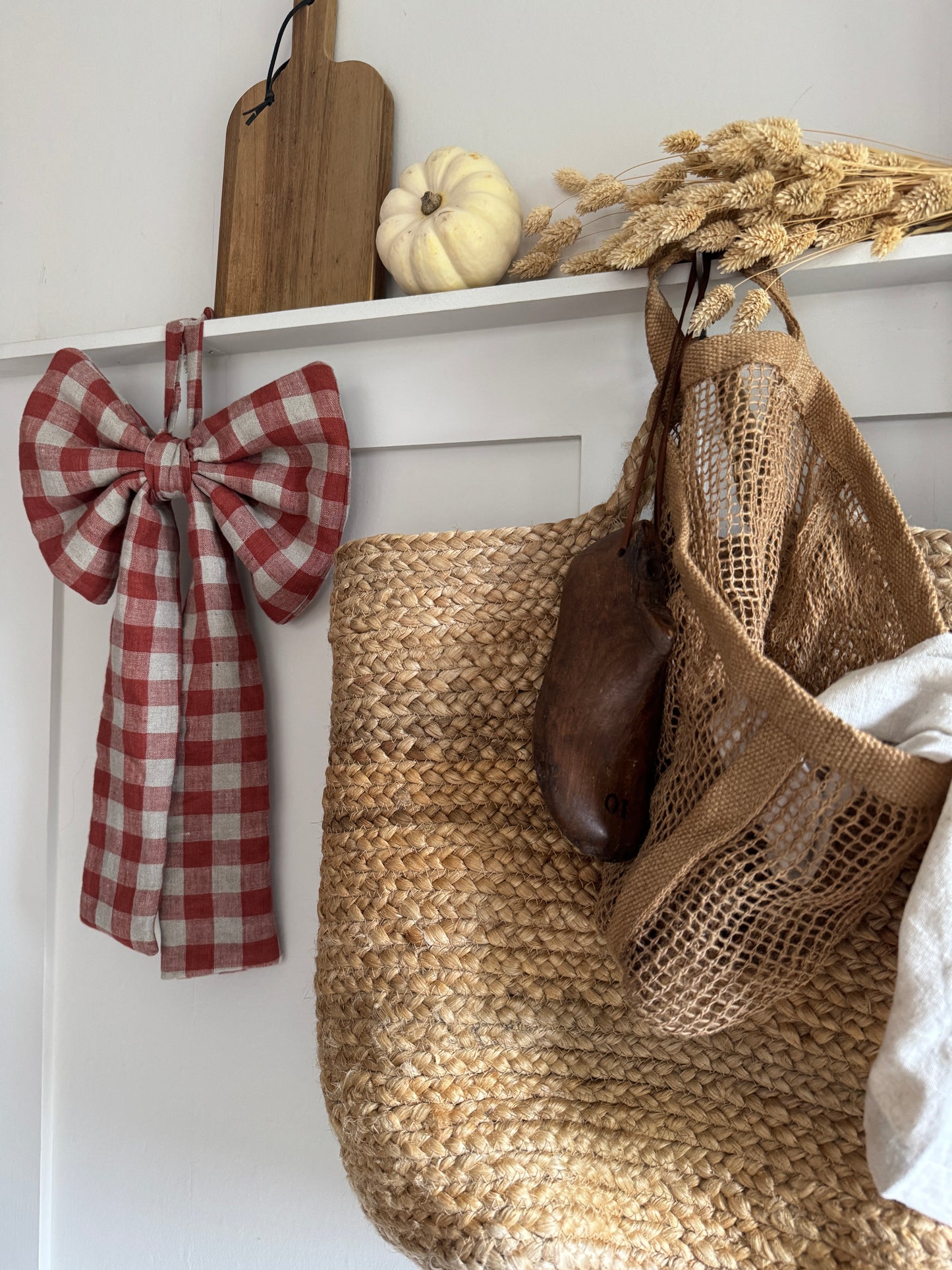 Large Linen Bow in Rusty Gingham