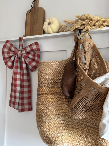 Large Linen Bow in Rusty Gingham
