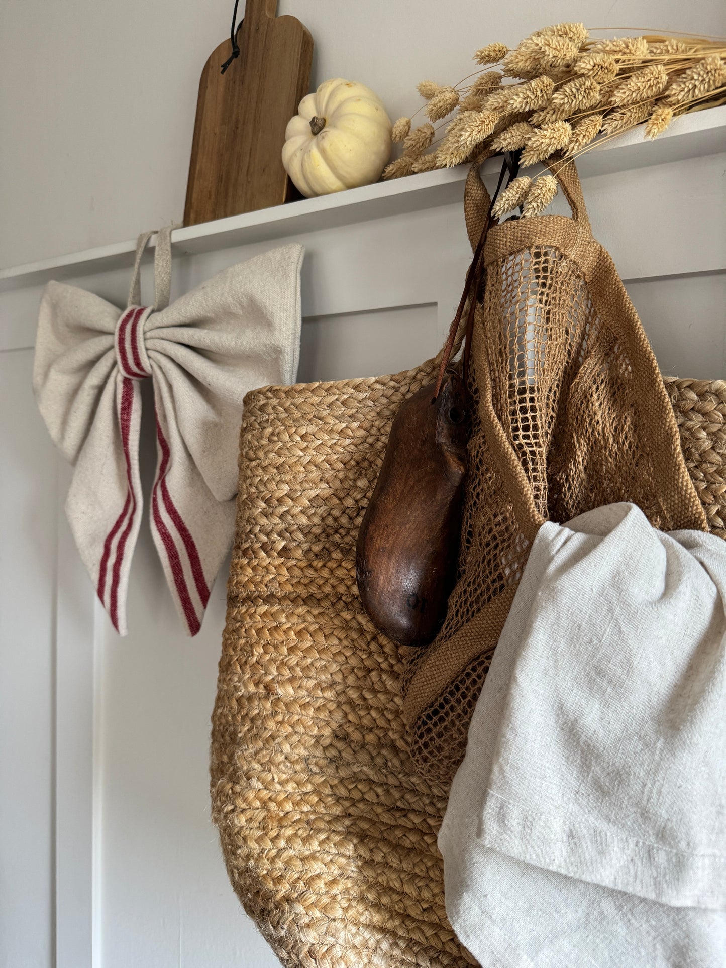 Grain Sack Cloth Bow Red Stripe