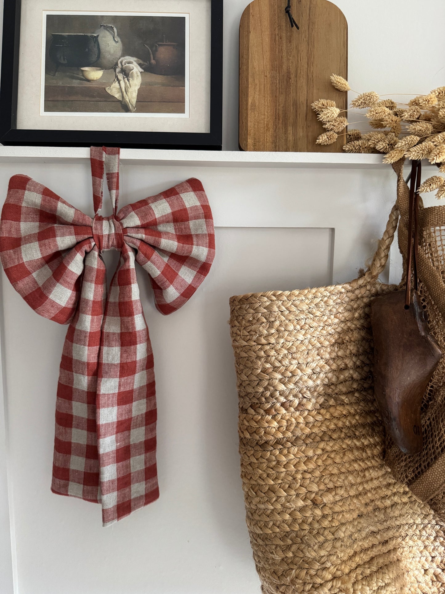 Large Linen Bow in Rusty Gingham