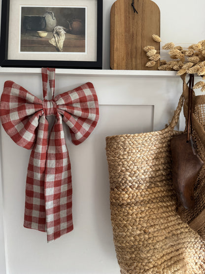 Large Linen Bow in Rusty Gingham
