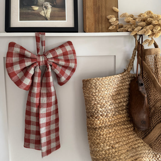 Large Linen Bow in Rusty Gingham