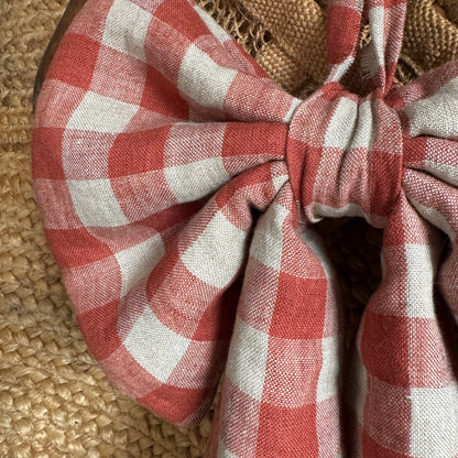 Large Linen Bow in Rusty Gingham