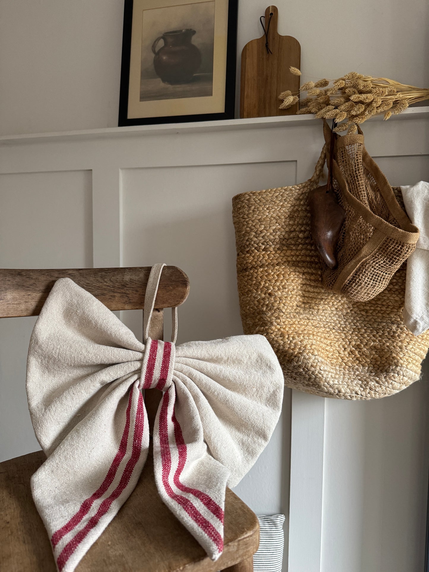 Grain Sack Cloth Bow Red Stripe