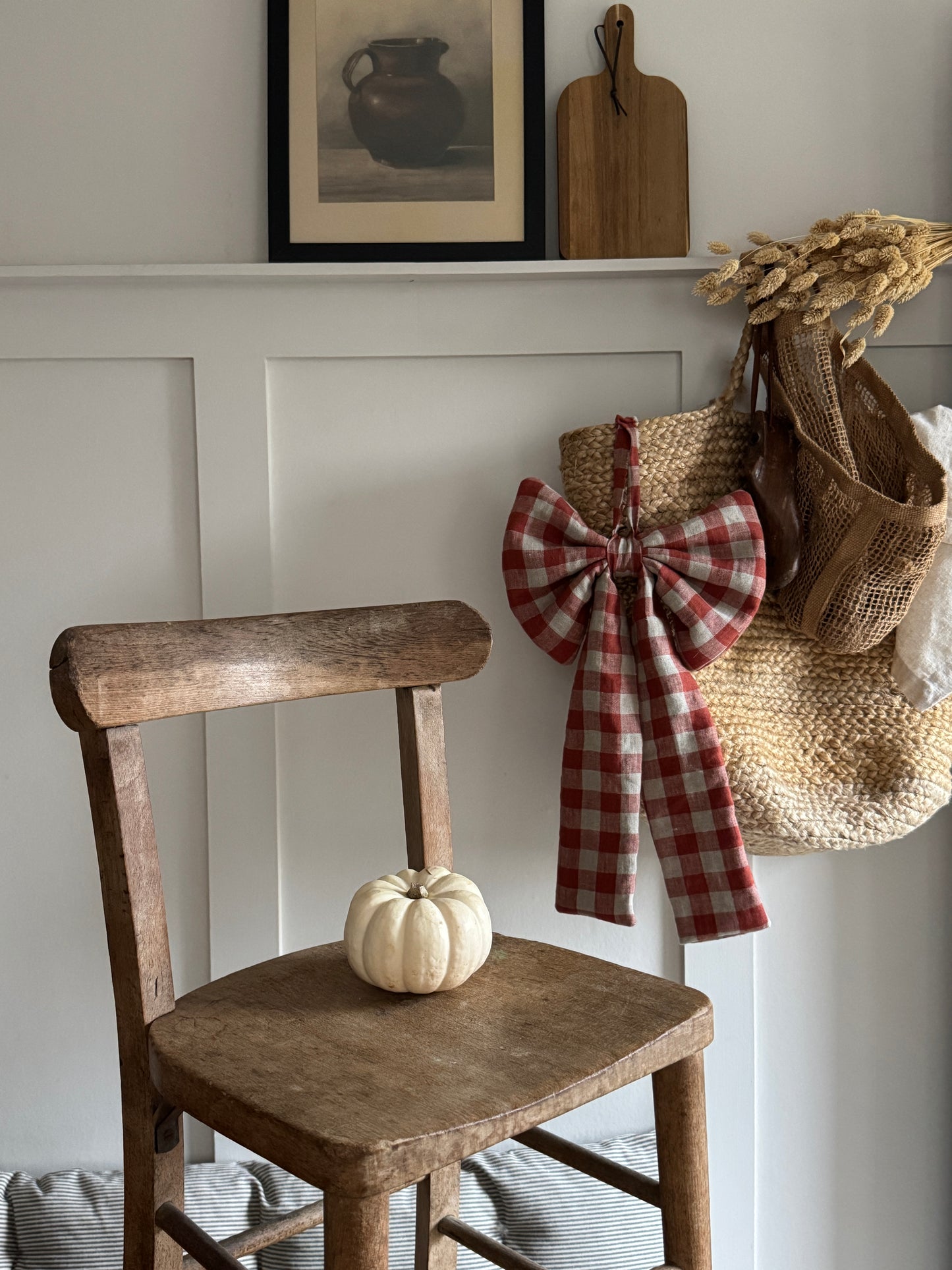 Large Linen Bow in Rusty Gingham