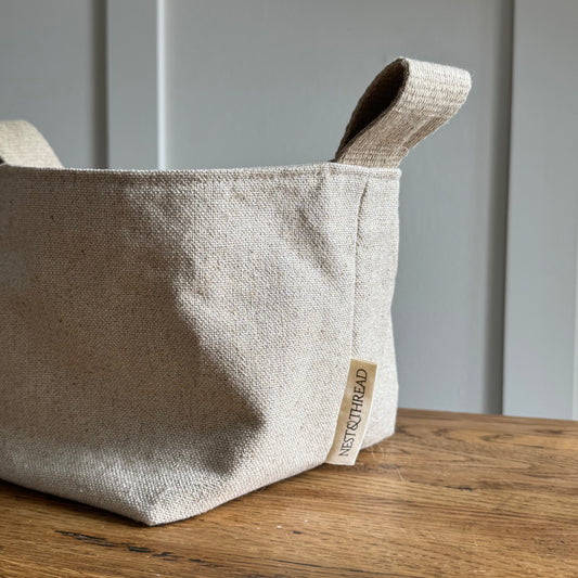 Large Linen Canvas Storage Basket with Hemp Handles