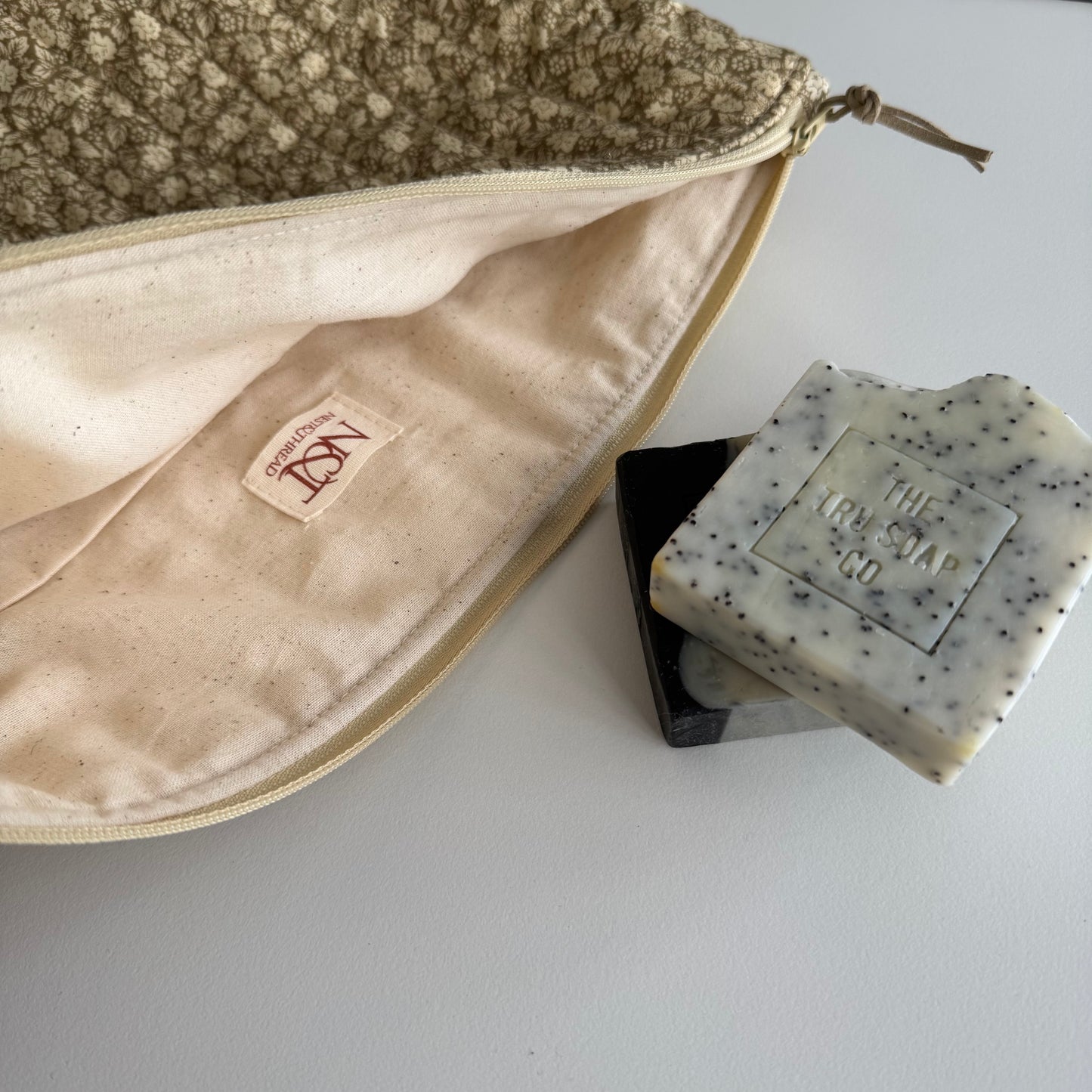 Large Green Floral Makeup Bag, Travel Toiletry Organiser