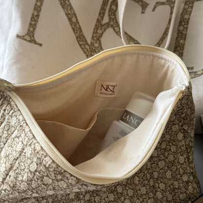 Large Green Floral Makeup Bag, Travel Toiletry Organiser