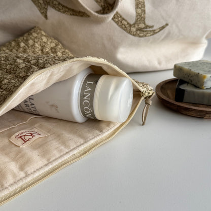 Large Green Floral Makeup Bag, Travel Toiletry Organiser