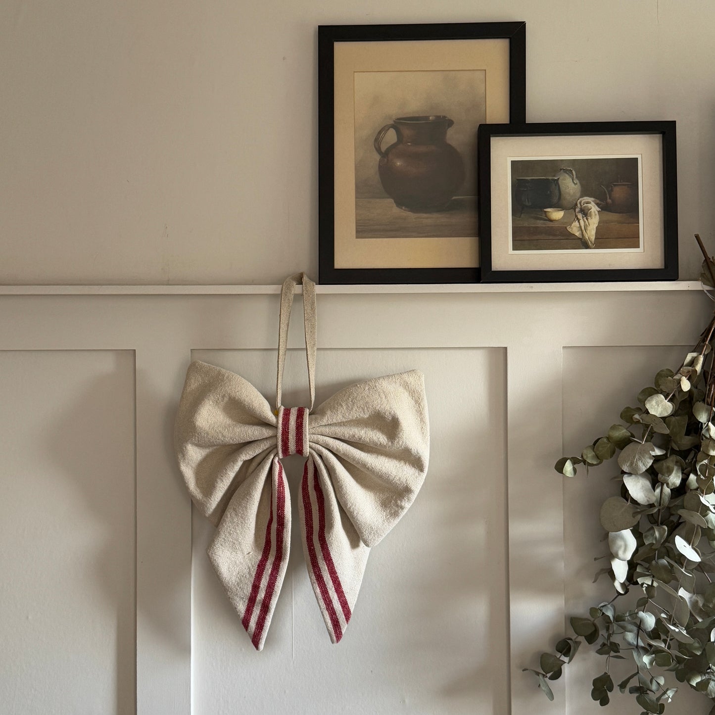 Grain Sack Cloth Bow Red Stripe