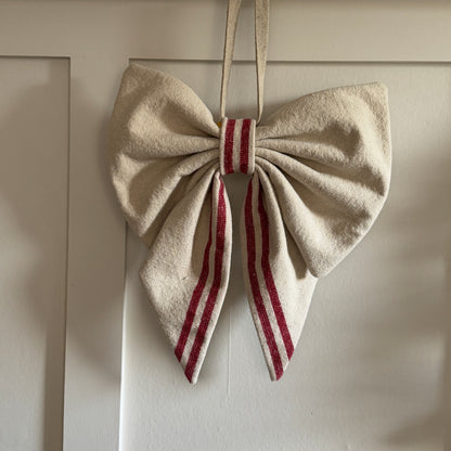 Grain Sack Cloth Bow Red Stripe