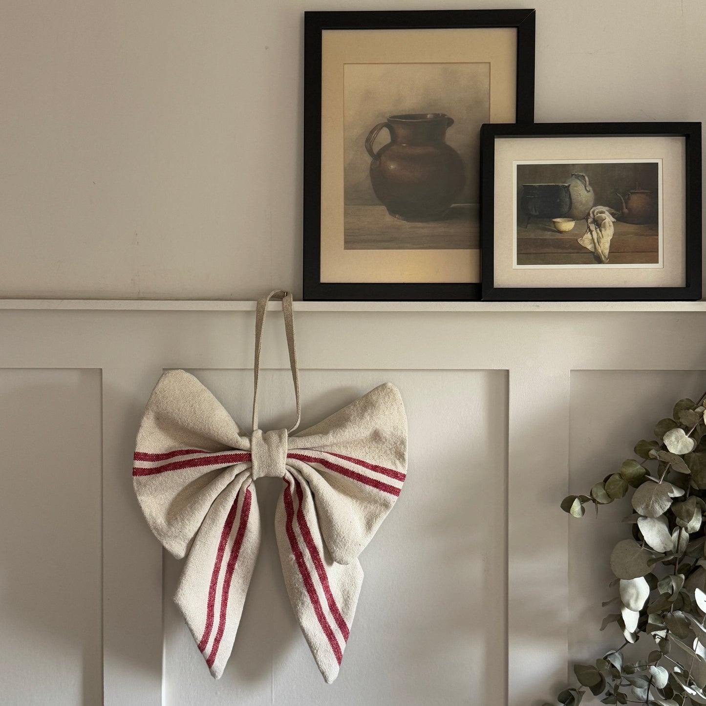 Grain Sack Cloth Bow Red Stripe