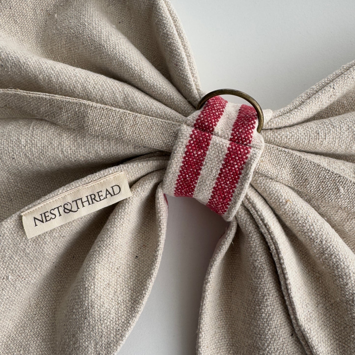 Grain Sack Cloth Bow Red Stripe
