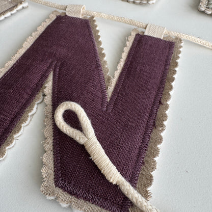 Linen Name Garland, Fabric Letter Bunting