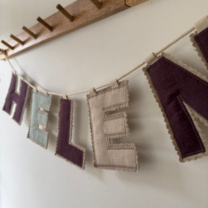 Linen Name Garland, Fabric Letter Bunting