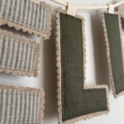Linen Name Garland, Fabric Letter Bunting