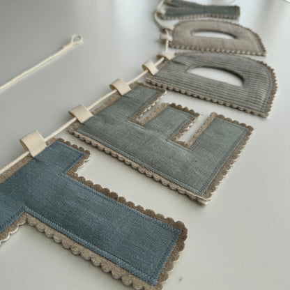 Linen Name Garland, Fabric Letter Bunting