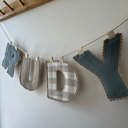 Linen Name Garland, Fabric Letter Bunting