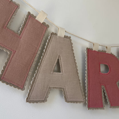 Linen Name Garland, Fabric Letter Bunting