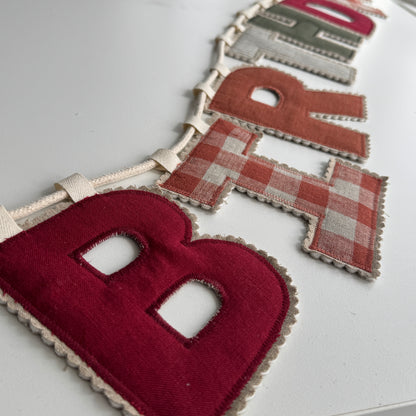 Linen Birthday Garland, Celebration Letter Bunting
