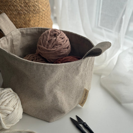 Large Linen Canvas Storage Basket with Hemp Handles