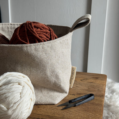 Large Linen Canvas Storage Basket with Hemp Handles