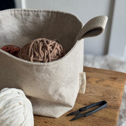 Large Linen Canvas Storage Basket with Hemp Handles