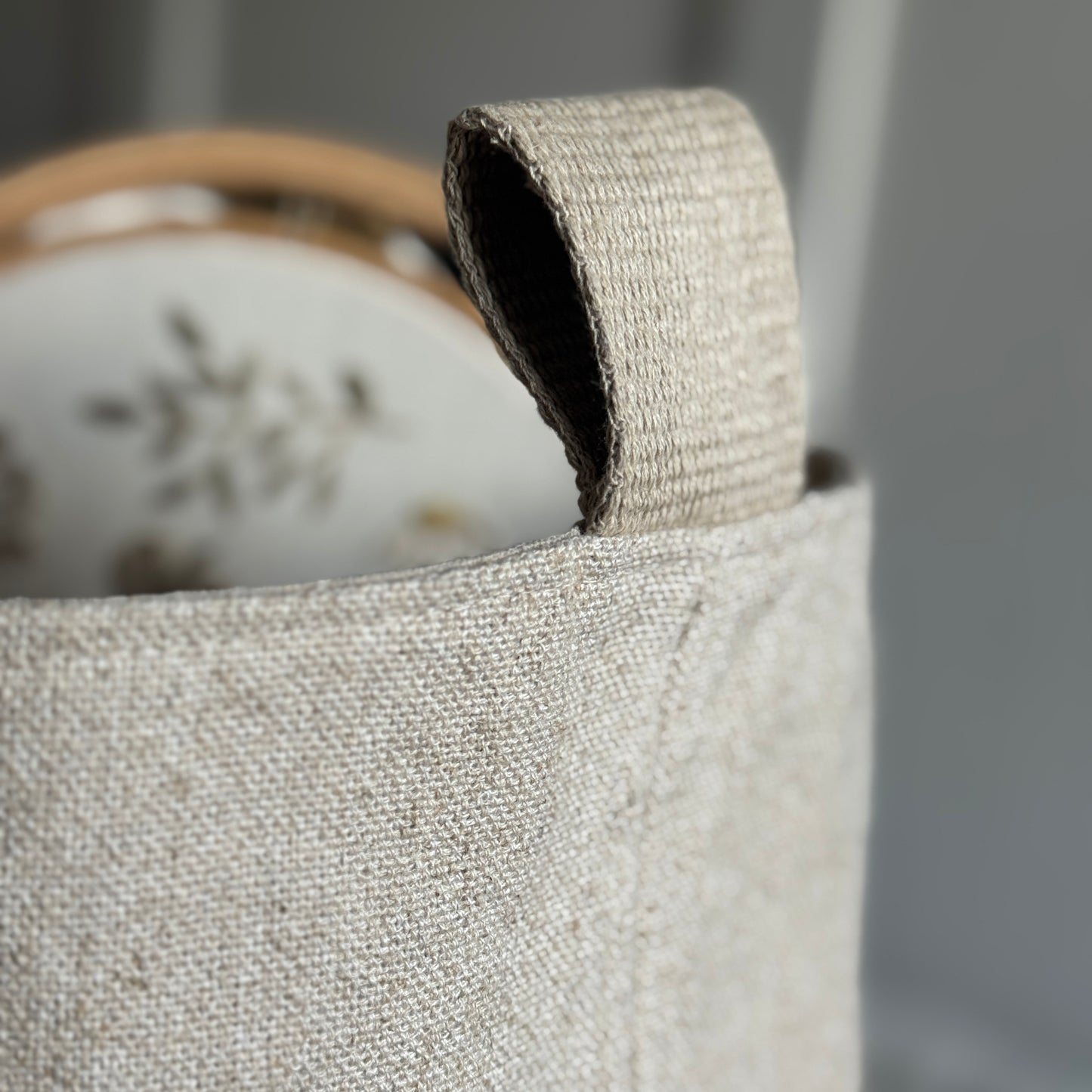 Large Linen Canvas Storage Basket with Hemp Handles